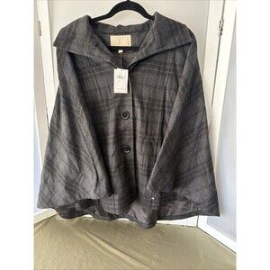 Banana Republic Plaid Wool Cape Coat Collared Button Front NWT Size Small S